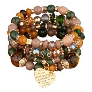 4/pcs Set Bohemian Graphic Heart Charm Beaded Bracelet